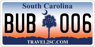SC license plate BUB006