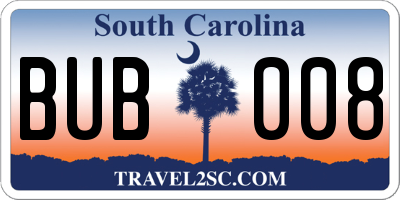 SC license plate BUB008