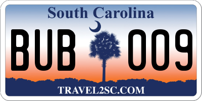 SC license plate BUB009