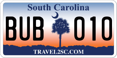 SC license plate BUB010