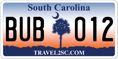 SC license plate BUB012