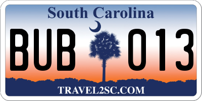 SC license plate BUB013
