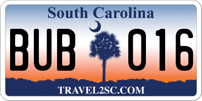 SC license plate BUB016