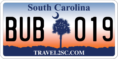 SC license plate BUB019
