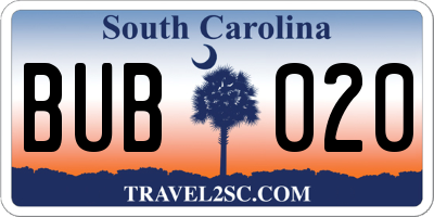 SC license plate BUB020