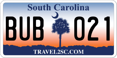 SC license plate BUB021