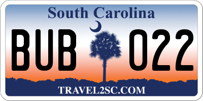 SC license plate BUB022