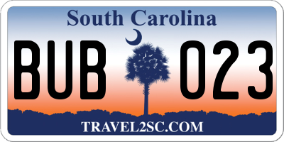 SC license plate BUB023