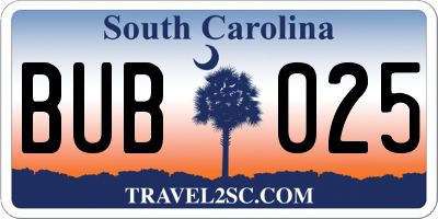 SC license plate BUB025