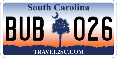 SC license plate BUB026