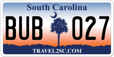SC license plate BUB027