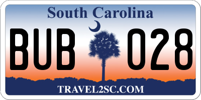 SC license plate BUB028