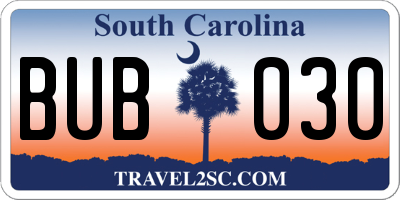 SC license plate BUB030