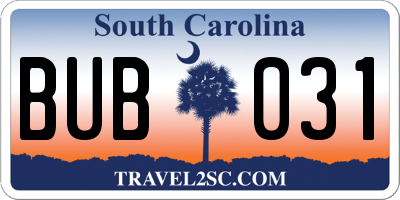 SC license plate BUB031