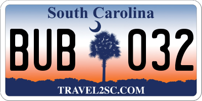 SC license plate BUB032