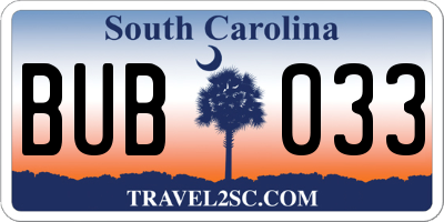 SC license plate BUB033