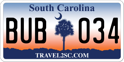 SC license plate BUB034