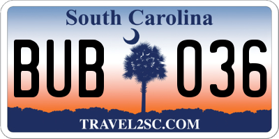 SC license plate BUB036