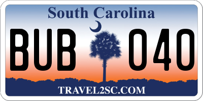 SC license plate BUB040