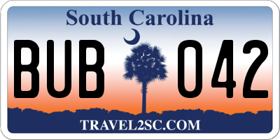 SC license plate BUB042