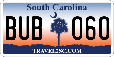 SC license plate BUB060