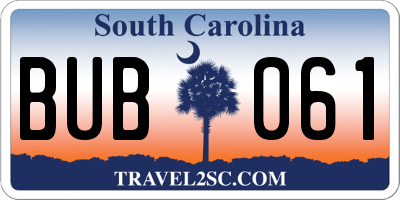 SC license plate BUB061