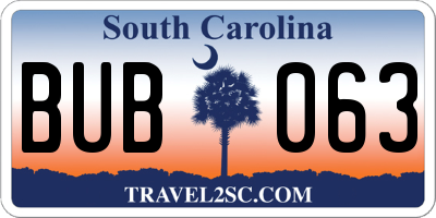 SC license plate BUB063