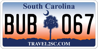 SC license plate BUB067
