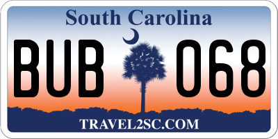 SC license plate BUB068