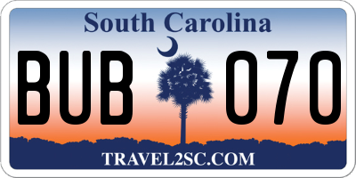 SC license plate BUB070