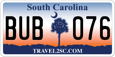 SC license plate BUB076