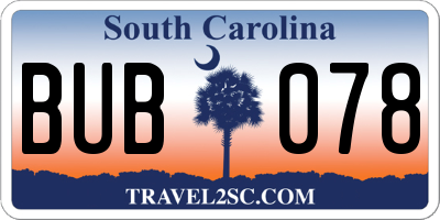 SC license plate BUB078