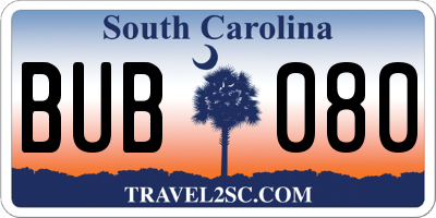 SC license plate BUB080