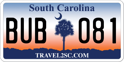 SC license plate BUB081