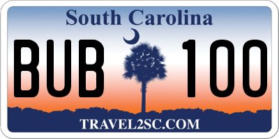 SC license plate BUB100