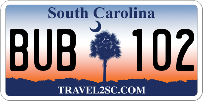 SC license plate BUB102