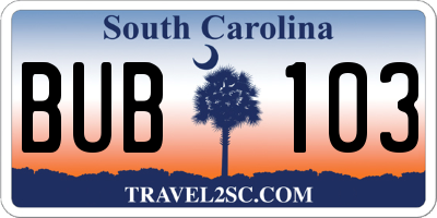 SC license plate BUB103