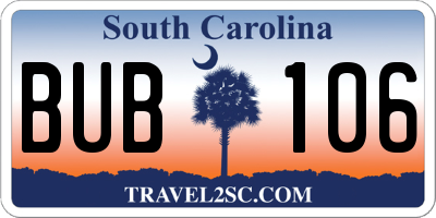 SC license plate BUB106