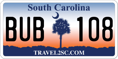 SC license plate BUB108