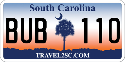SC license plate BUB110