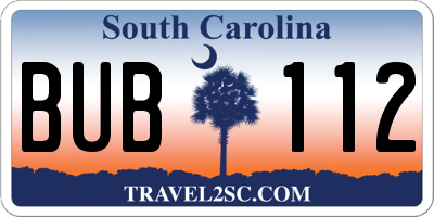 SC license plate BUB112