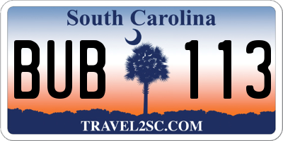 SC license plate BUB113