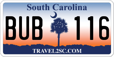 SC license plate BUB116