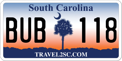SC license plate BUB118