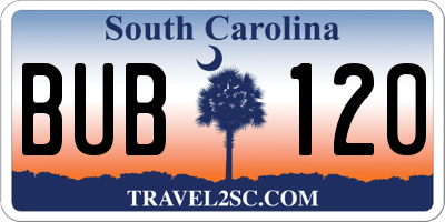 SC license plate BUB120