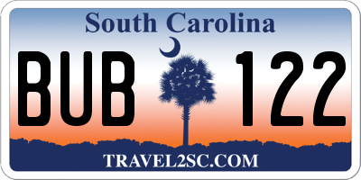 SC license plate BUB122