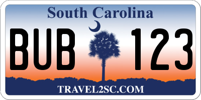 SC license plate BUB123