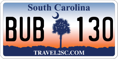 SC license plate BUB130