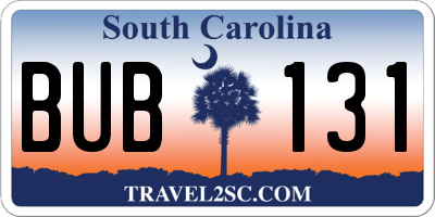 SC license plate BUB131