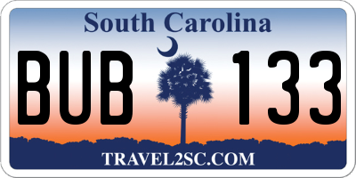SC license plate BUB133